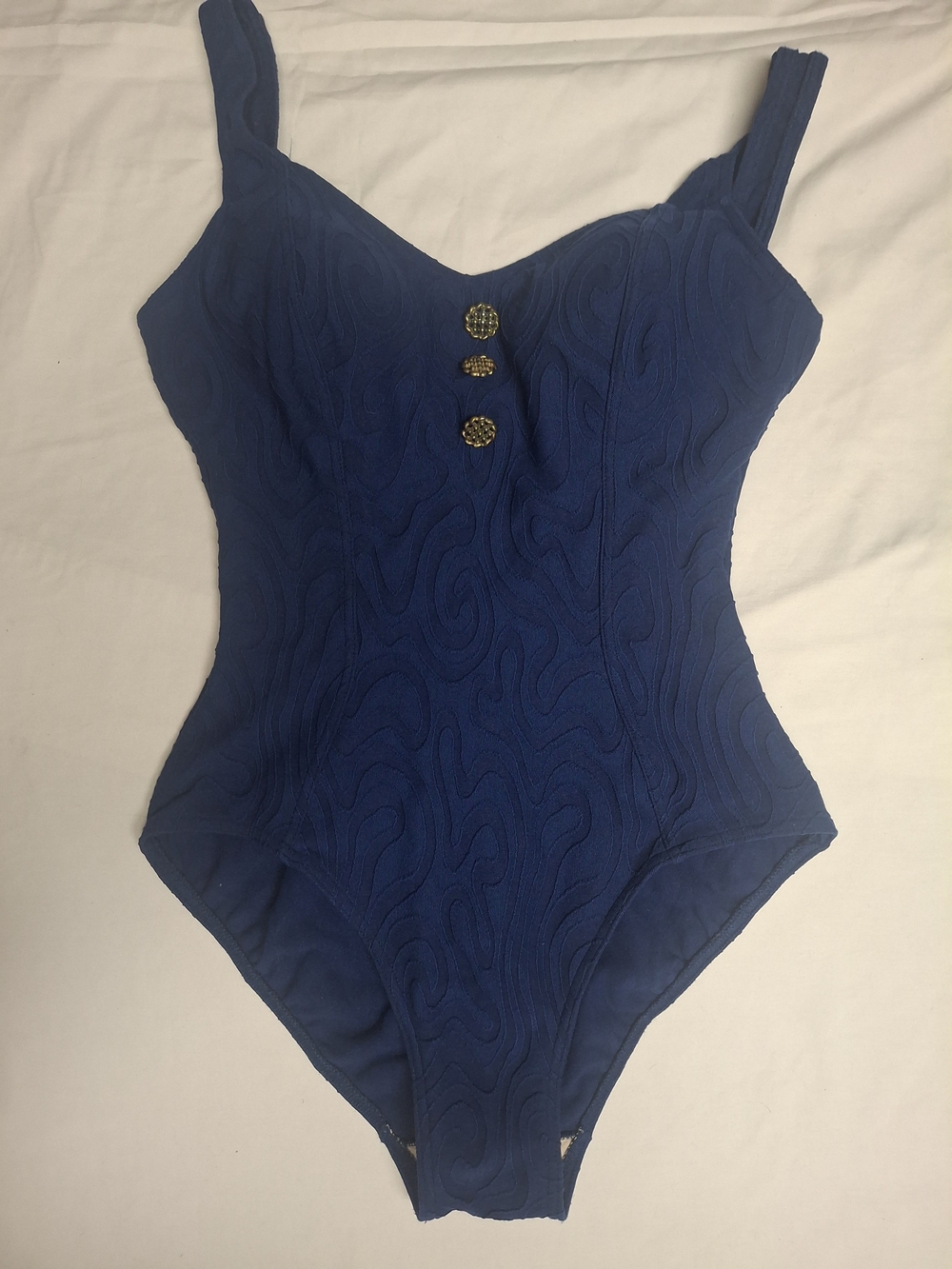 Vintage Maillot Baltex Body ID Navy Blue Swirl Textured Swimsuit 10 S